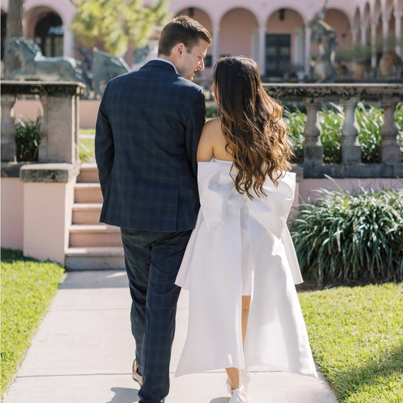 ASOS LUXE Corseted Strapless Bandeau Bowback Satin Mini Dress in White - Picture 5 of 8